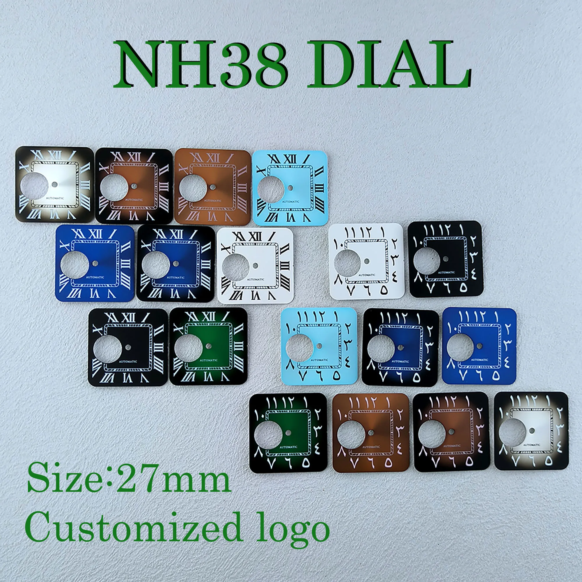 NH38-Zifferblatt, römische/arabische Ziffer, Herrenuhr, quadratisches Zifferblatt, Zifferblatt, individuelles Logo, passend für NH38-Uhrwerk, Uhrenzubehör