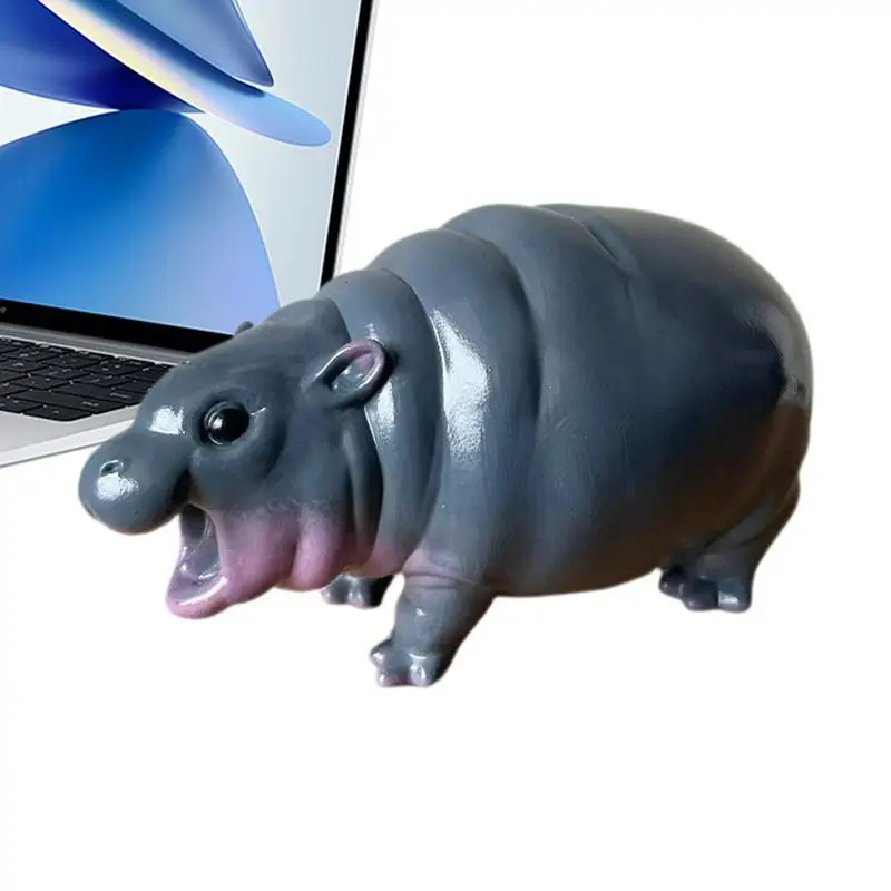 Moo Deng Hippo Dekoracje do domu Wystrój pokoju Rzeźby Śliczne Hipopotam Figurki z żywicy Akcesoria samochodowe na biurko Miniaturowe statuetki