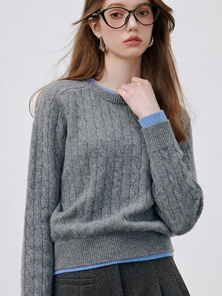 Comodo maglione lavorato a maglia di lana Falso in due pezzi Casual rotondo Ne Long Sve Autunno Inverno Versatile Ele Top Fas da donna...