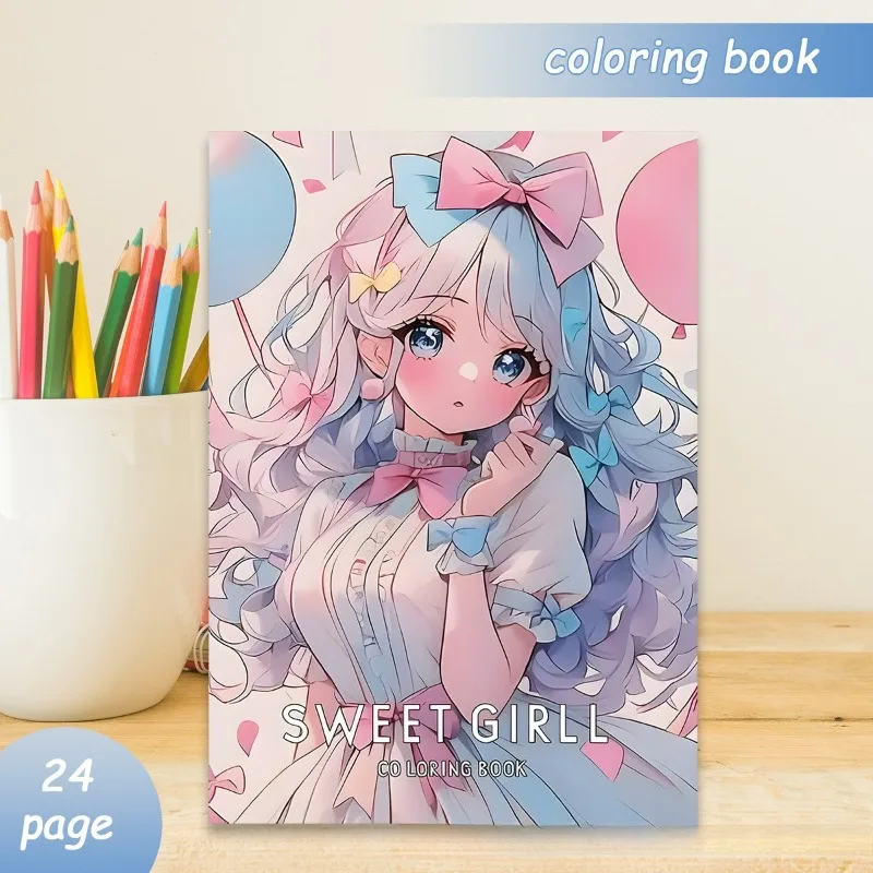 A4 Size Anime Sweet Girl Coloring Book Thick Drawing Painting Book Kids Creative Coloring Notebook Early Learning Art Activity