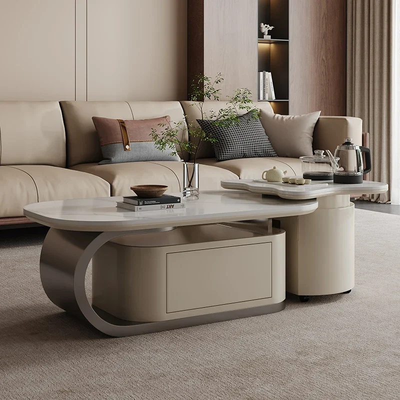 عجلات التخزين الطبيعي طاولة القهوة درج البيضاوي فريد طاولة القهوة صالون تصميم الحد الأدنى Mobili Per Il Soggiorno الأثاث #1