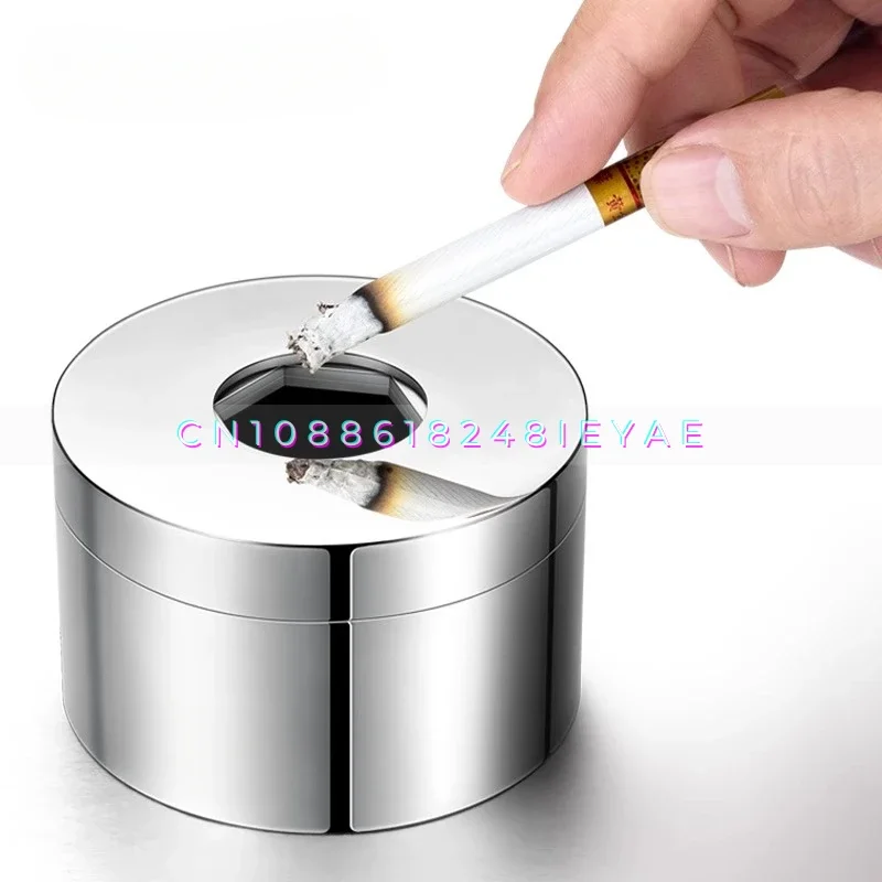 Creative Rotating Ashtray, Stainless Steel Closed with Lid To Prevent Fly Ash