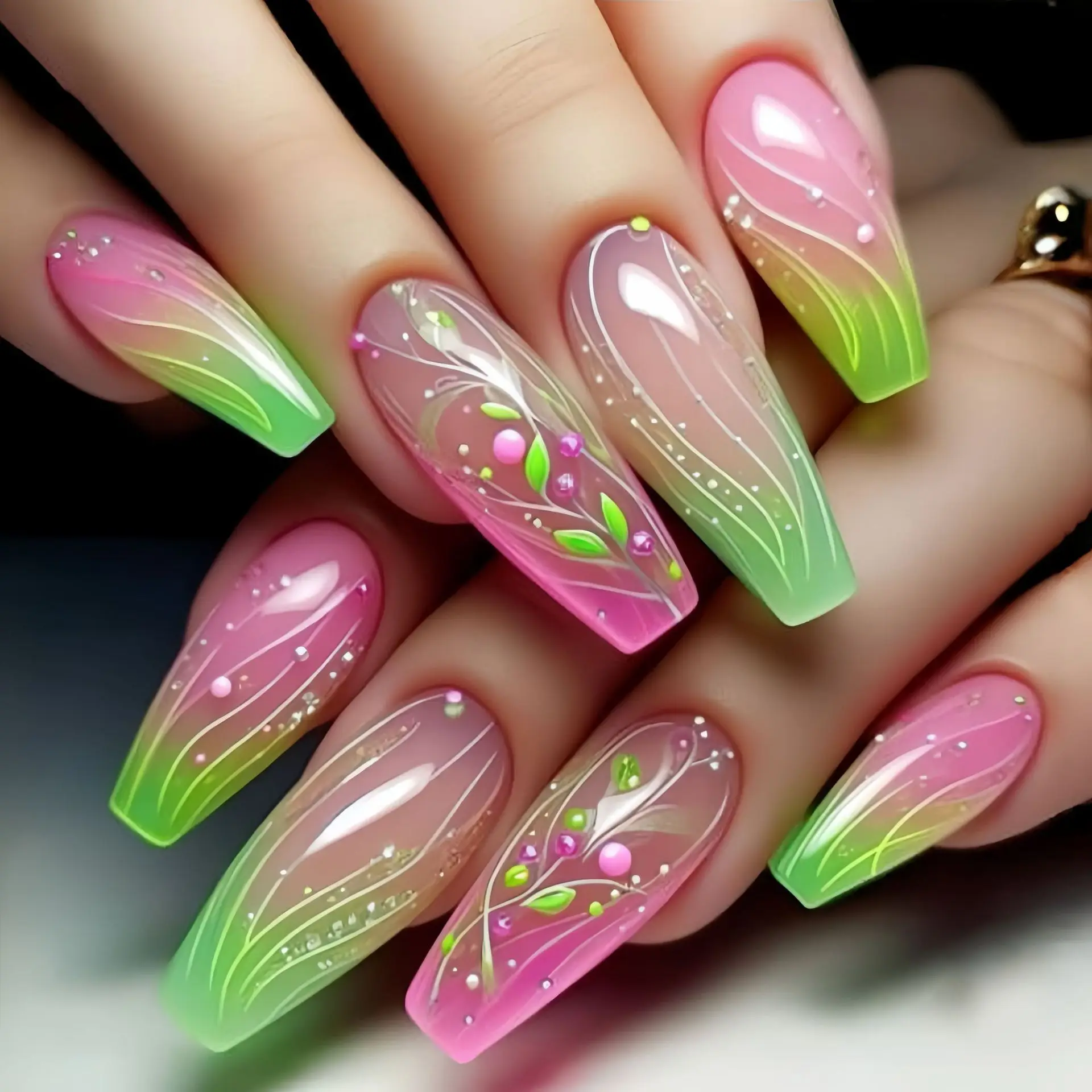 Unghie finte corte medio lunghe da donna Sfumate viola Rosa fiori rossi farfalla Y2K Punte estive quadrate presse sulle unghie finte