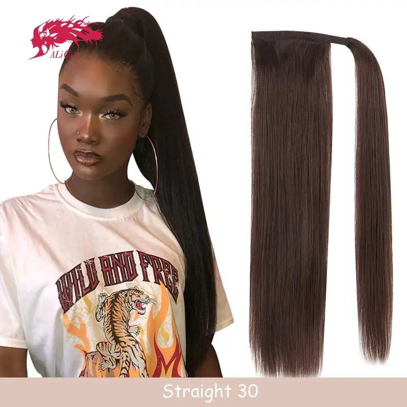 Addbeauty-Extensión de cabello humano con cola de caballo recta para mujeres negras, postizo Natural, Clip con cordón