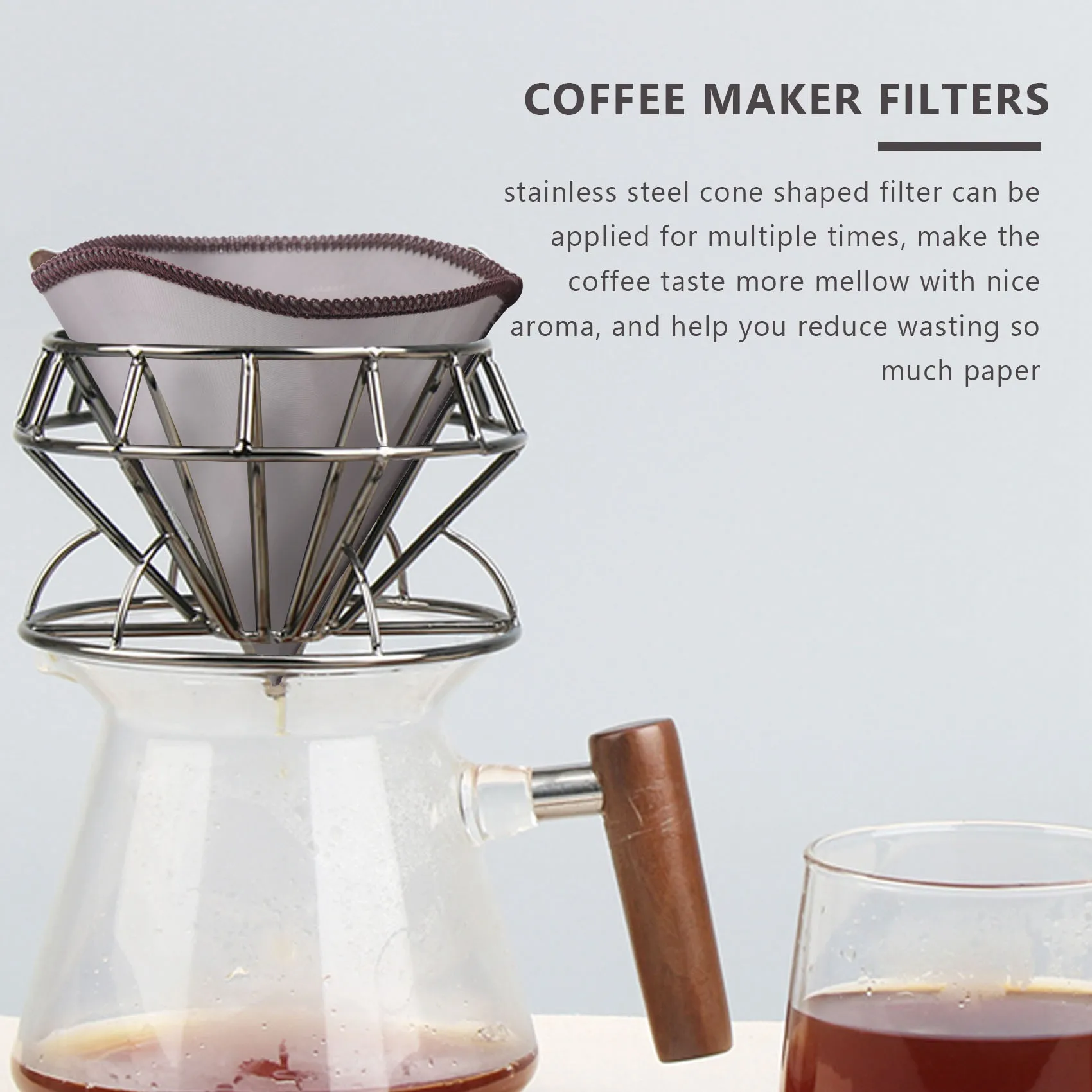 Reusable Pour over Coffee Filter Mesh Paperless Coffee Filter Stainless Steel Cone Filter 3 To 4 Cup Coffee Drip Filter