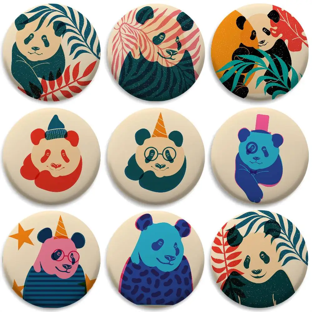

Panda Tropical Leaves Badges Round Exquisite Badge Brooches Creative Pins For Clothes Hat Backpack Gift Accessories