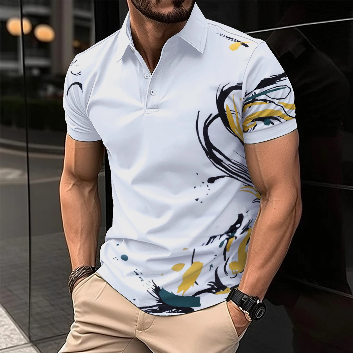 Camisa polo masculina de botão de lapela, roupas estampadas listradas, moda verão best-seller, 2024