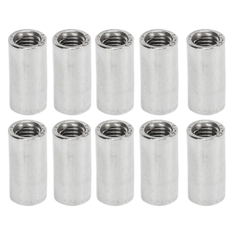 10 Pcs Round Connector Nut M8x1.25 Female Thread L25mm Rod Coupling Nuts Stainless Steel Threaded Sleeve Rod