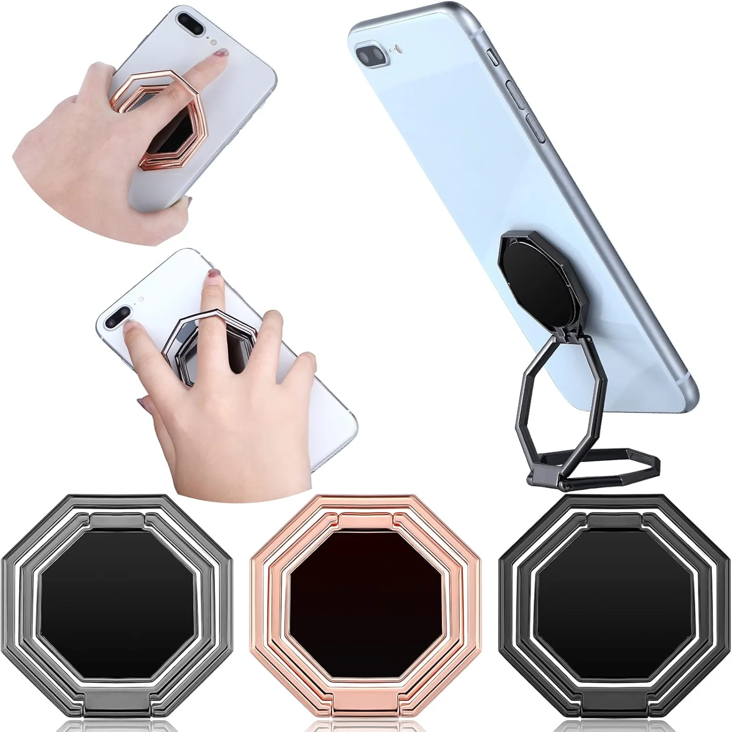 3 Pieces Cellphone Ring Holder Foldable Finger Kickstand °  Cell Phone Stand Adjustable Phone Holder for Desk,  Car , Phone, 3 