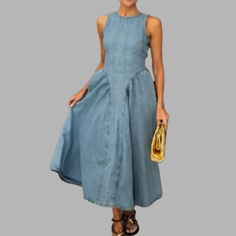 Robe minimaliste à col rond pour femmes, taille moyenne à longue, cintrée, sans manches, gilet, mode, dos nu, à lacets, nouvelle collection été 2025