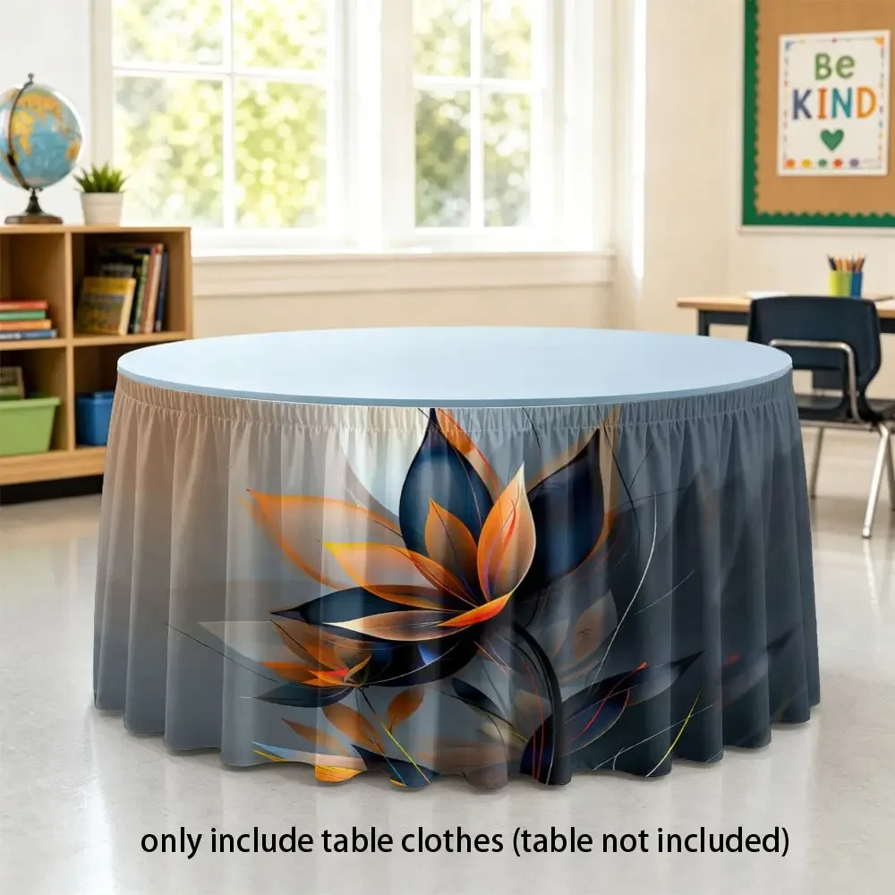 Handmade multi-functional tablecloth with elastic pleats - Abstract orange and blue floral print, suitable for home use
