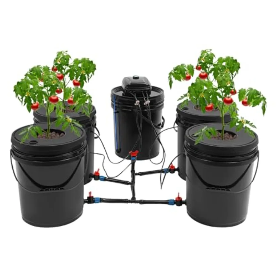 Hydroponic Growing System Kit - 4 Bucket Deep Water Culture DWC Setup with Air Pump - Soil-Free Indoor Gardening for Vegetables
