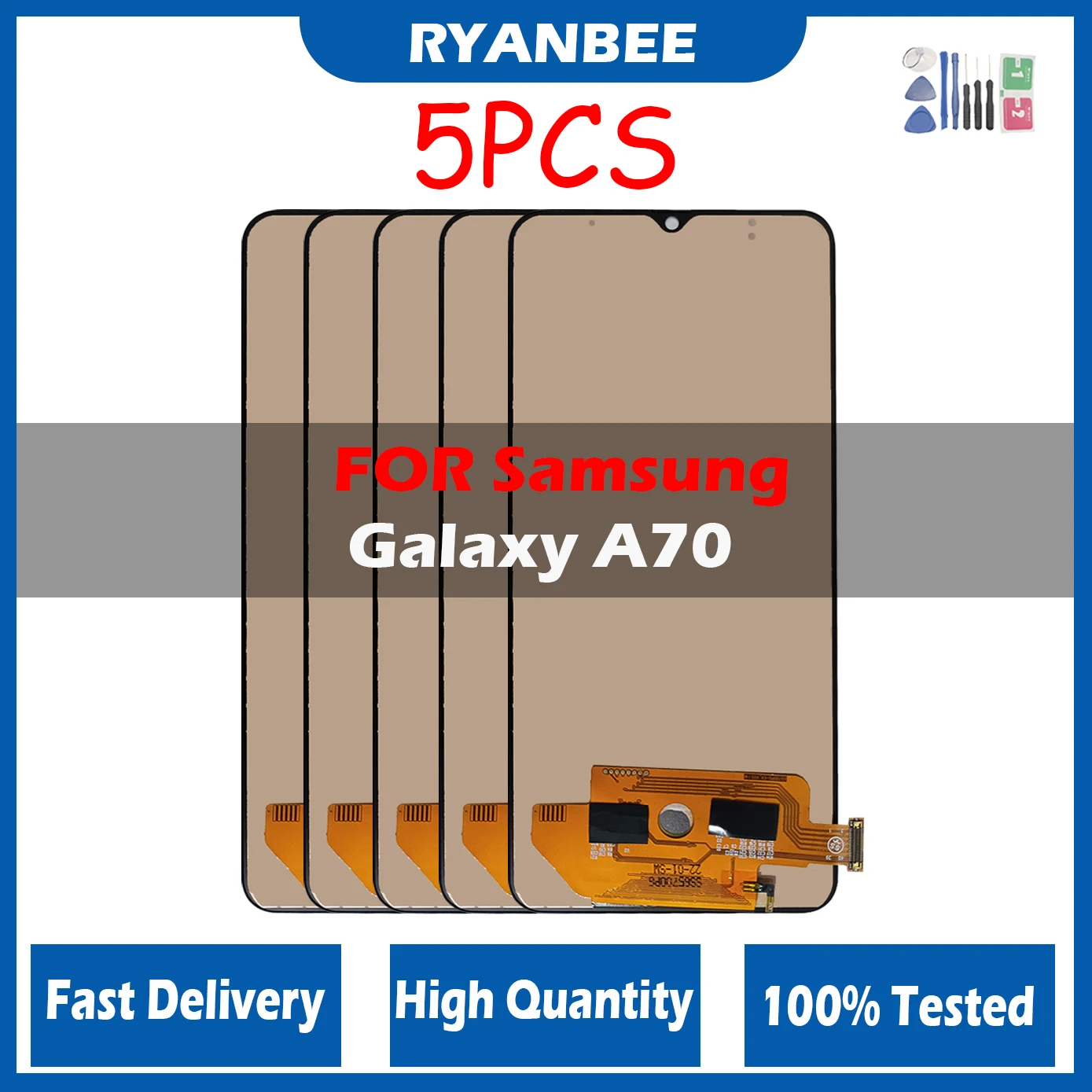 5Pcs/Lot LCD For Samsung Galaxy A70 SM-A705F A705FN/DS LCD Display Touch Screen Digitizer Assembly Replacement  With Frame