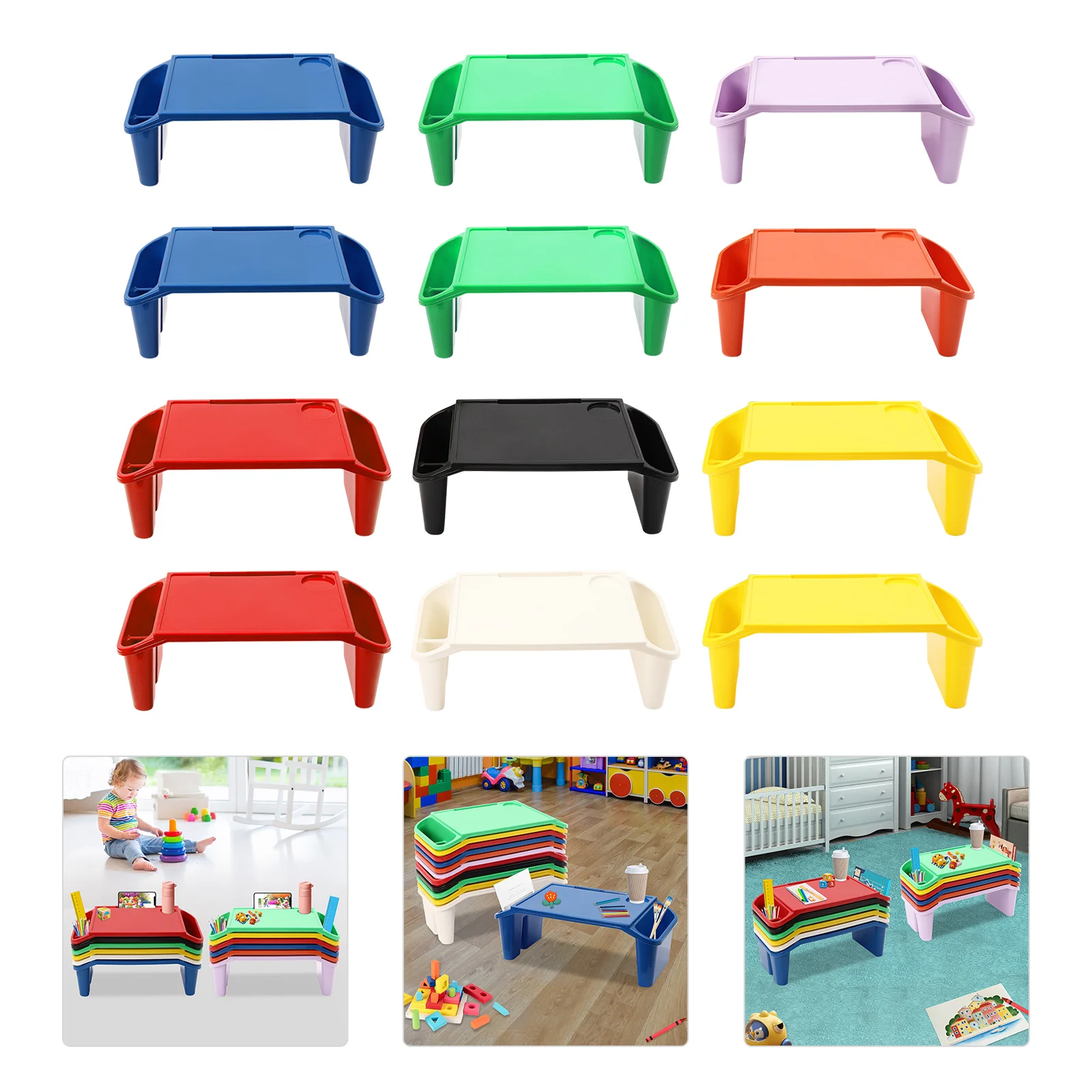 6Pcs Color Multifunctional Movable Dining Table Children's Laptop Table with Side Storage Used in Kindergartens and Families