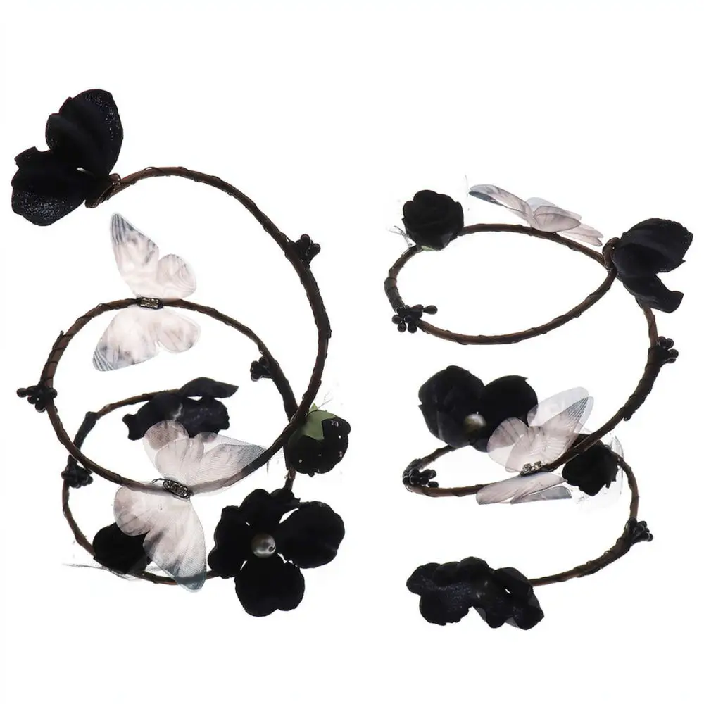 Dark Gothic Flower Headband Bracelet Set Halloween Vine Pearl Tassel Garland Accessory Handmade Art Photography Prop For Fashion