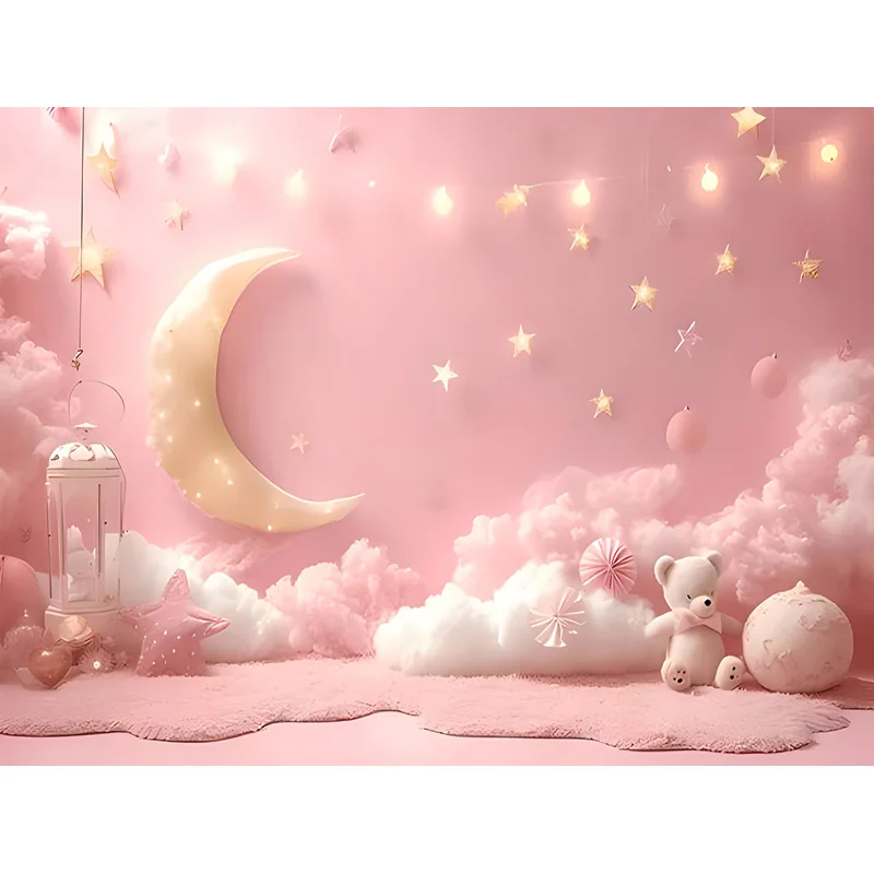 Hot air Balloon And Clouds Happy Birthday Indoor Photography Background Baby Party Moon Stars Photo Studio Backdrops VX-12