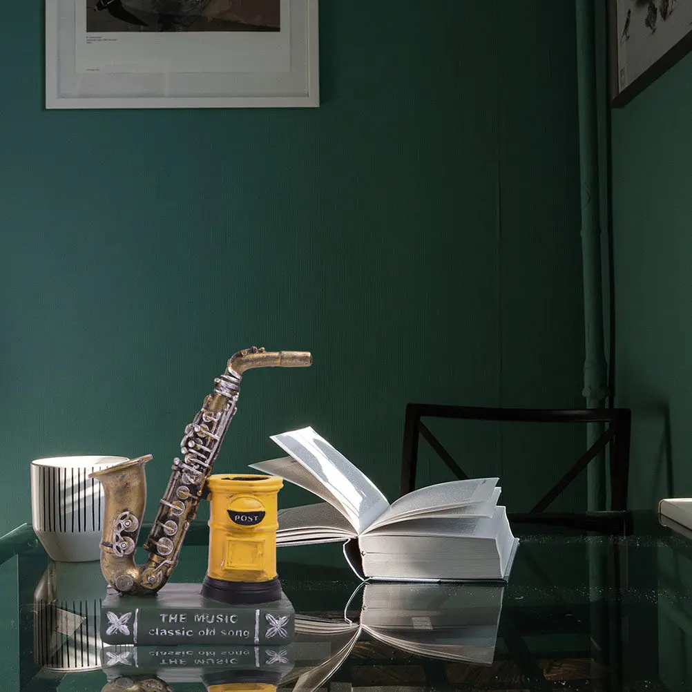 1Pcs Decorative Saxophone Pen Holder Resin Material Creative Desktop Stationery Holder for Home Office Classroom Use