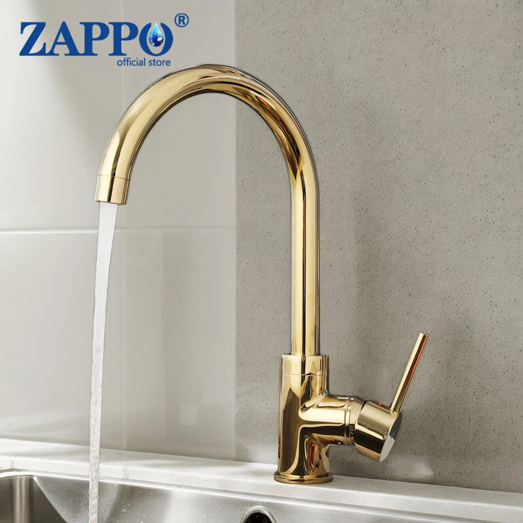 

APPO Gold Kitchen Faucet with 360° Swivel Spout Cold & Hot Water Mixer Single Handle Brass Kitchen Sink Tap Brushed Gold/Silver