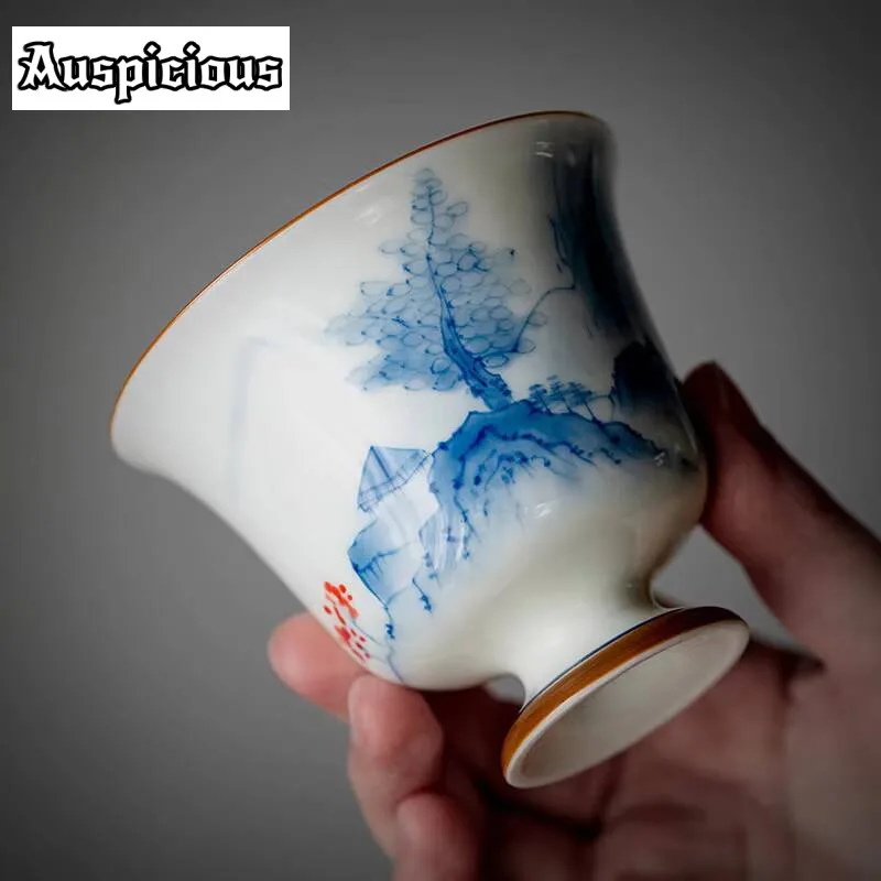 120 مللي نقية رسمت باليد الجبل تيار مخفي عالية القدم الشاي turin Underglaze اللون مغطاة السلطانية ماكينة إعداد الشاي السيراميك هدايا Gaiwan