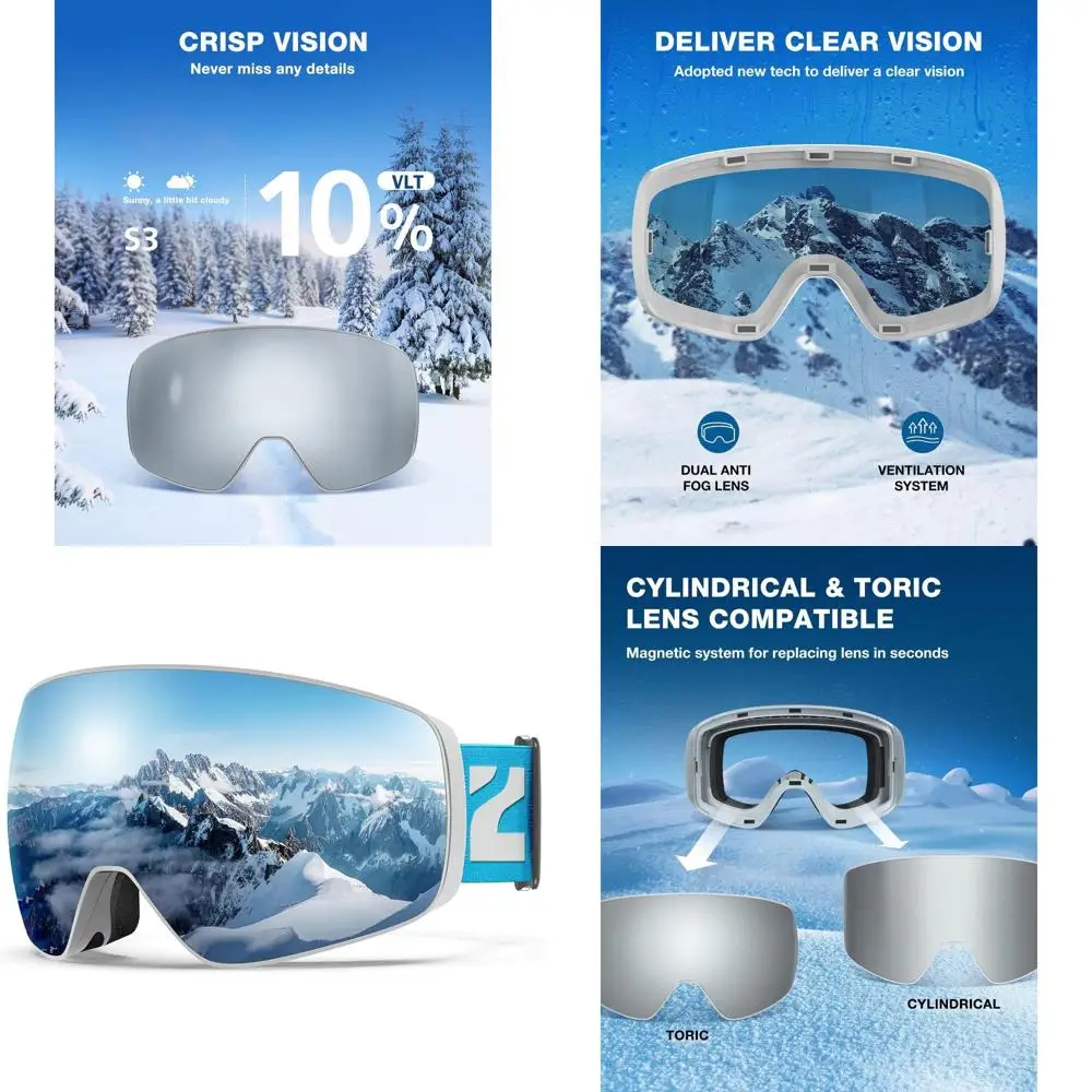 

Ski Goggles with Detachable Lens, 100% OTG Compatible for Men and Women