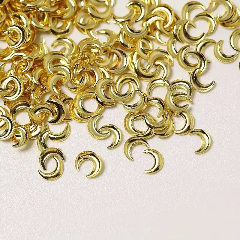 سحر الترتر مسمار معدني الذهب ، نصائح الفن مسمار 3D ل مانيكير الأعياد ، القمر ونجمة الأظافر #6