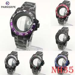 40mm Men's Watch Case Accessories PVD Black Case Sapphire Glass Transparent Case Back NH35 Case Water Resistant Crown