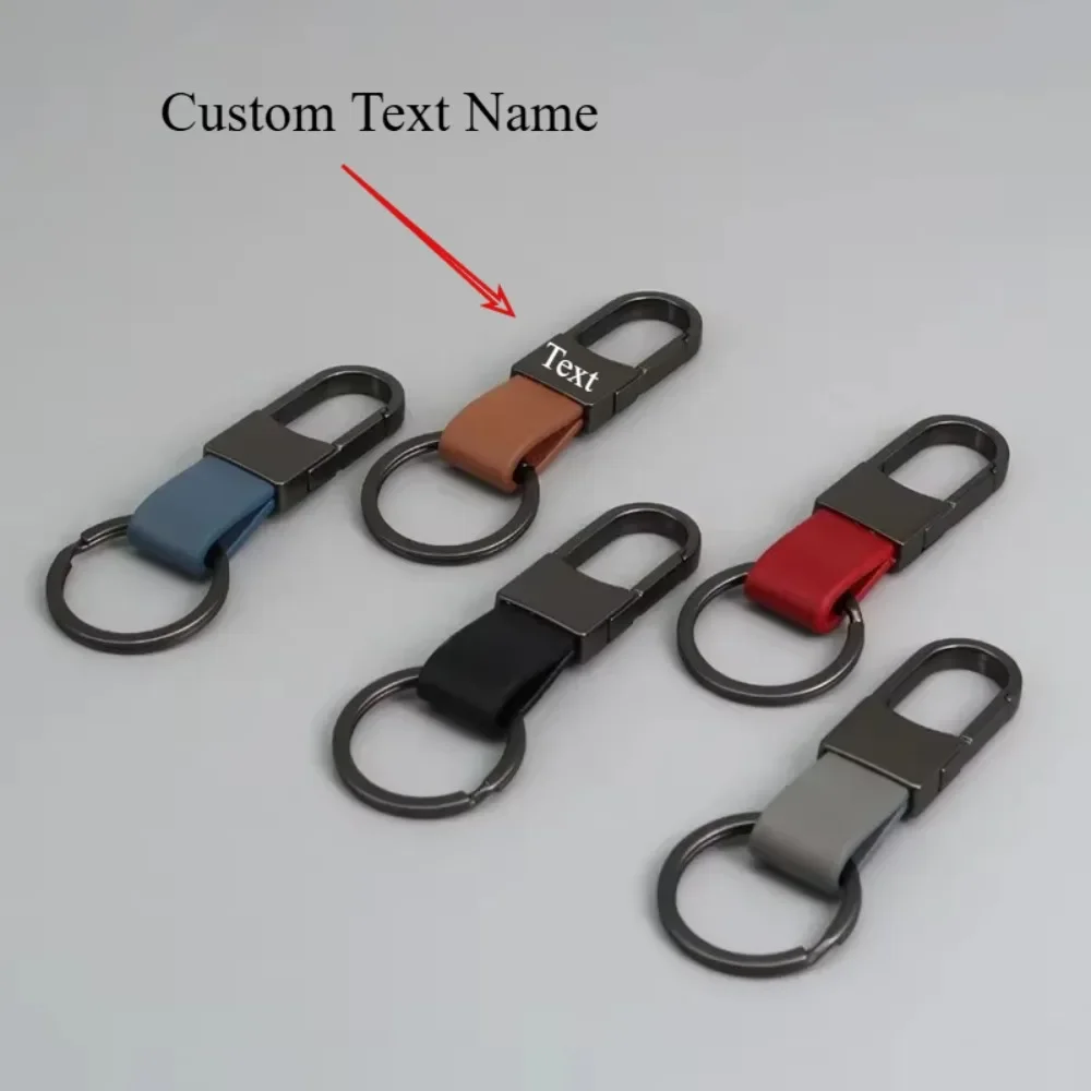 Custom Name Logo Simplicity Matte Finish Metal Leather Keychain with Laser Engraved Keyring Key Ring Chains  Creative for Gif