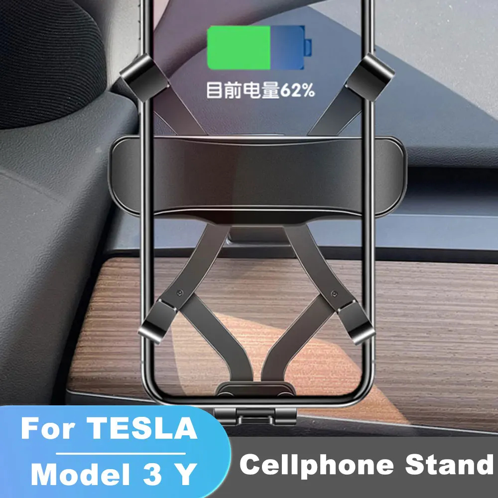 

for Tesla Model 3 Y 17-23 Noiseless Gravity Car Phone Holder Mobile Cellphone Stand Support Mount Vent Clip Accessories