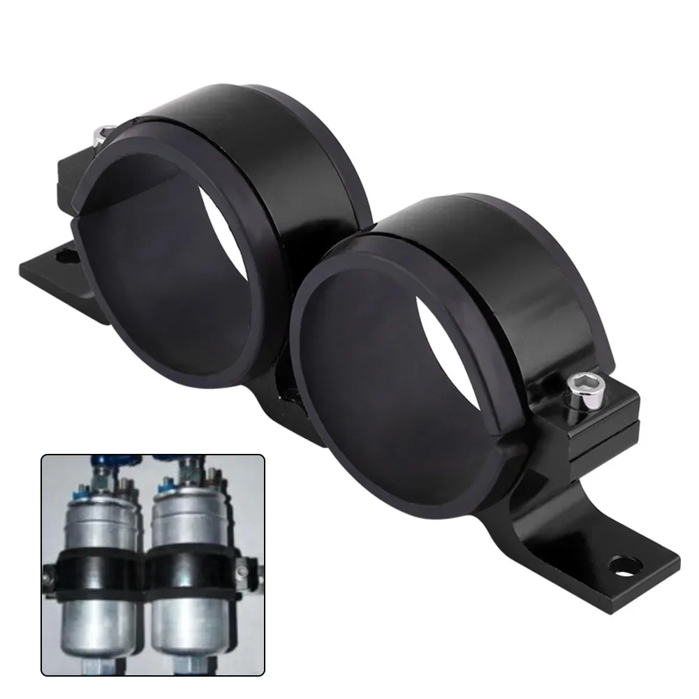 Aluminum Alloy 60mm Car Fuel Pump Mounting Bracket Dual Filter Clamp Cradle Black