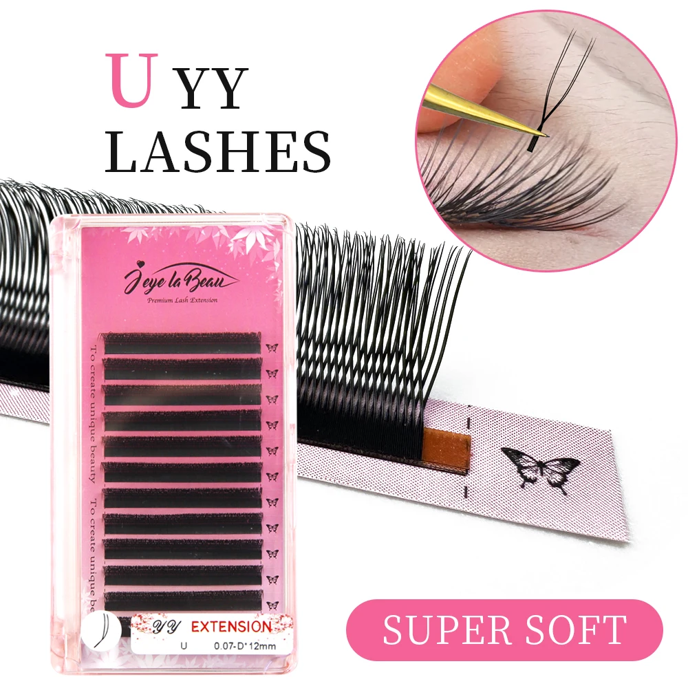JE YELABEAU Extensiones de Pestañas en Forma de U, Negras Mate, Naturales, 2D 3D 4D 5D YY W U, Pestañas Premade Fans de Volumen