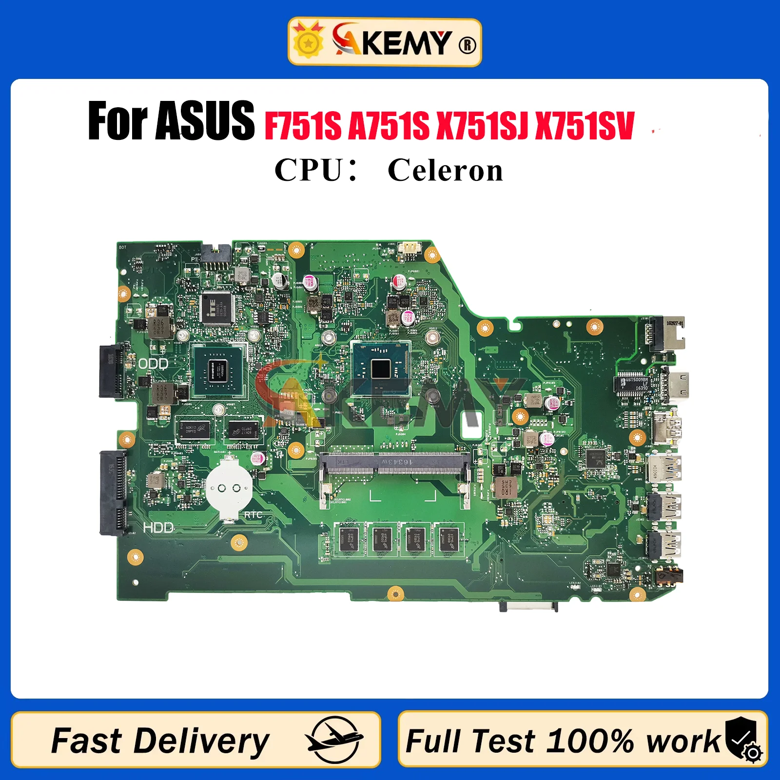 

X751SJ Laptop Motherboard For ASUS VivoBook X751S F751S A751S X751SJ X751SV Mainboard With Celeron CPU 100% tests OK fast ship