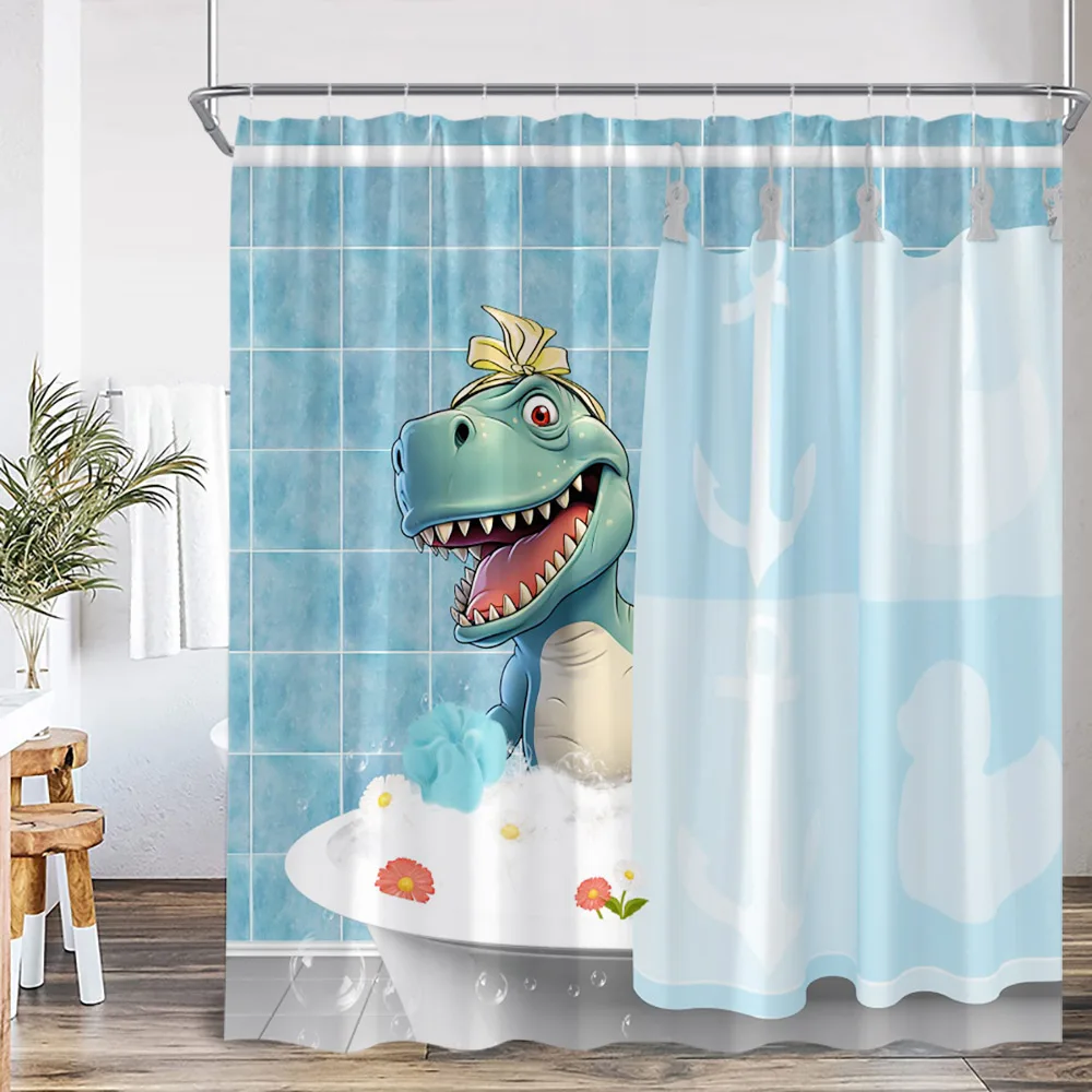 Funny Animal Cartoon Shower Curtain Ocean Life Dog Bathing Cat Kid Bathroom Decor Children Polyester Bath Curtain with Hooks