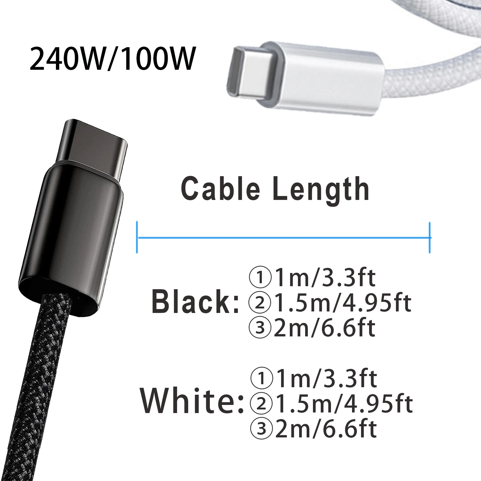 240W/100W PD3.1 Fast Charging Cable for IPhone17/16/15, Samsung S24/23/22, iPad Pro, Macbook Pro, Nylon Braided Durable Cable.