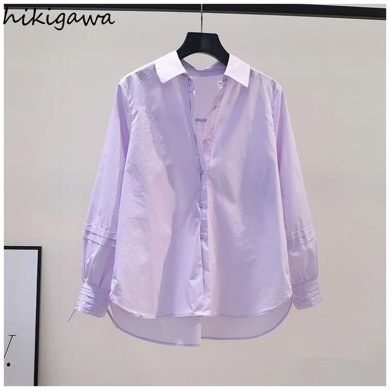 Blusa Vintage para Mujer, camisa De manga larga con pliegues, Tops De gran tamaño, Moda De verano, 27p880, 2023