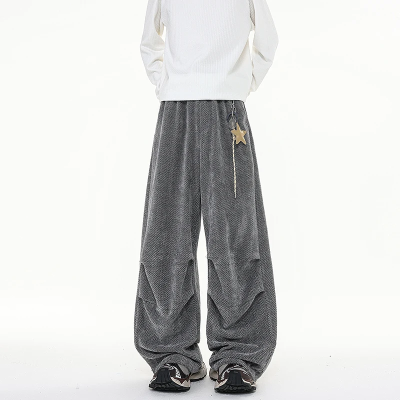 

Мужские спортивные штаны с прямыми штанинами и широким кроем — мягкие махровые брюки из синели для отдыха на весну/осень | Свободные мужские брюки