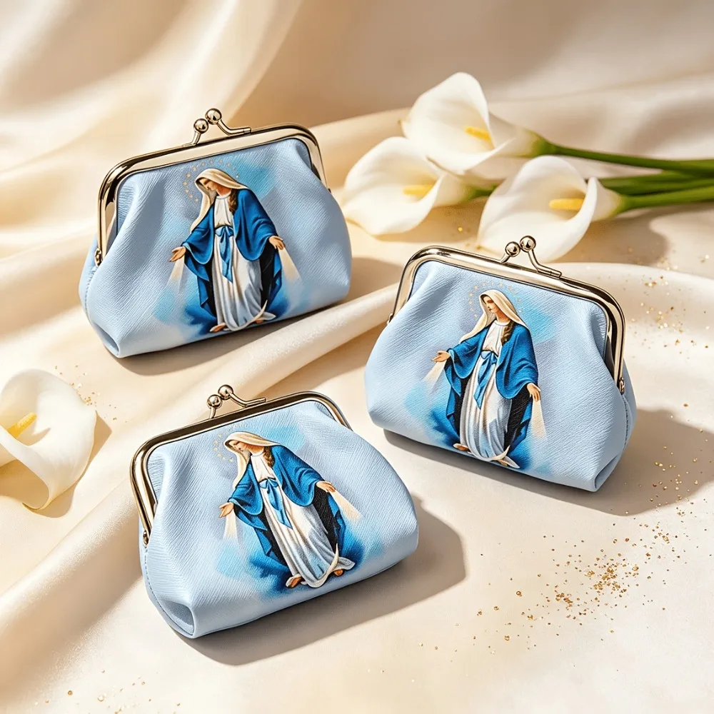 3-20 Pcs Light Blue Virgin Mary Kiss Lock Coin Purse Catholic Religious Souvenir Baptism Communion Christmas Wedding Gift