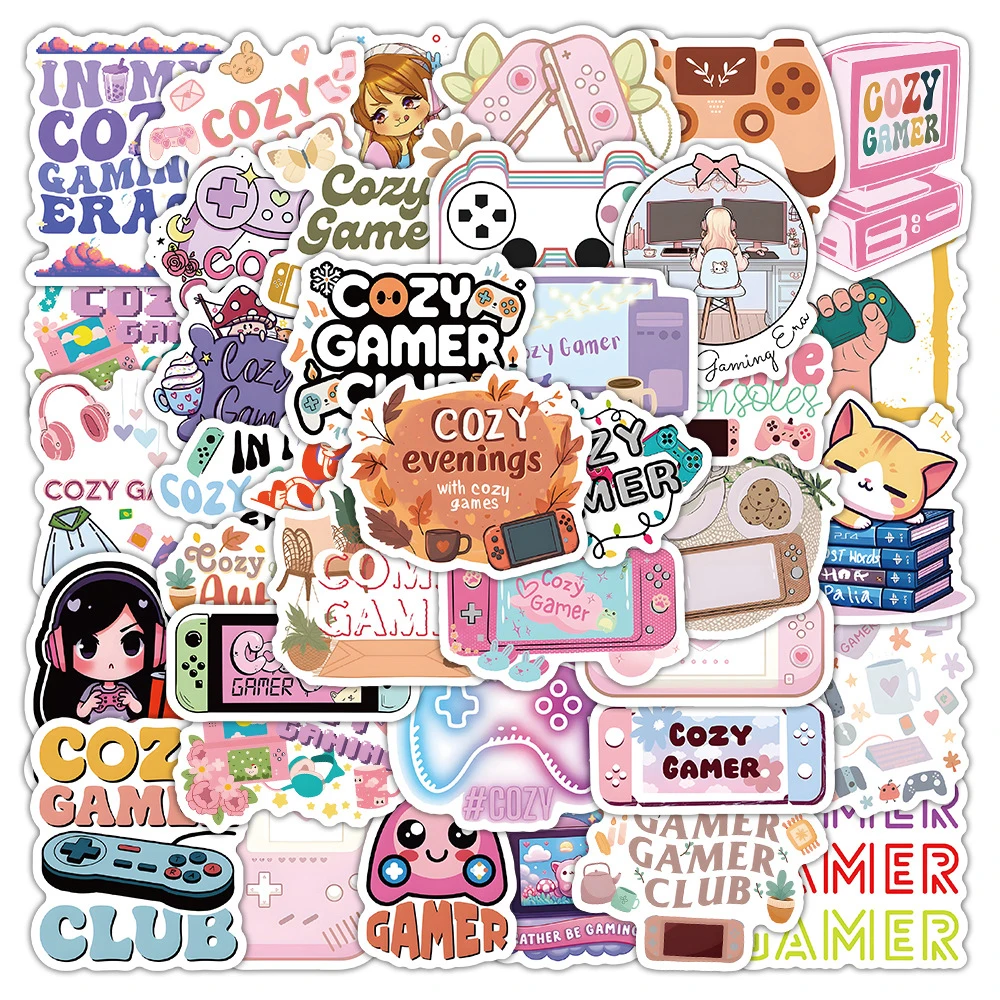 10/30/64pcs Cartoon Cozy Gamer Stickers Cute Graffiti Decoration Sticker DIY Laptop Notebook Guitar Phone Funny Decals Kids Toy