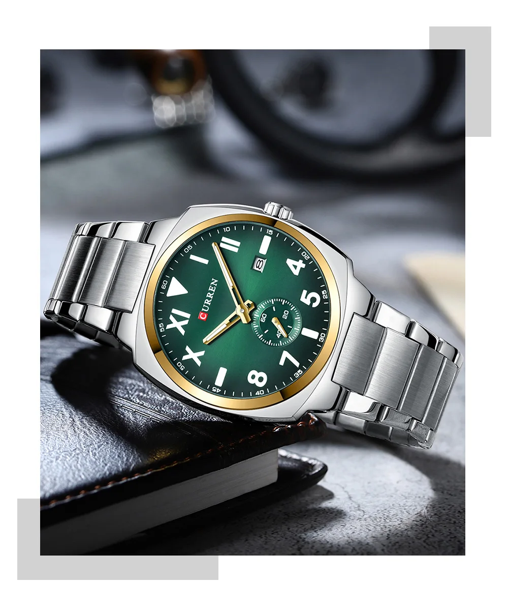 Curren Casual Fashion Markenuhren für Herren, einfache Quarzuhr mit leuchtenden Zeigern, Herren-Armbanduhr aus Edelstahl mit Datumsanzeige. – Detail 15