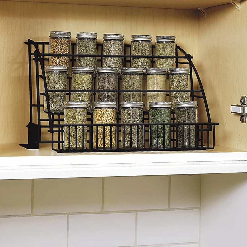 Metal 3-Tier Pull Down Spice Rack - Easy Reach Retractable Large Capacity Kitchen Storage Shelf Organizer for Cabinet A