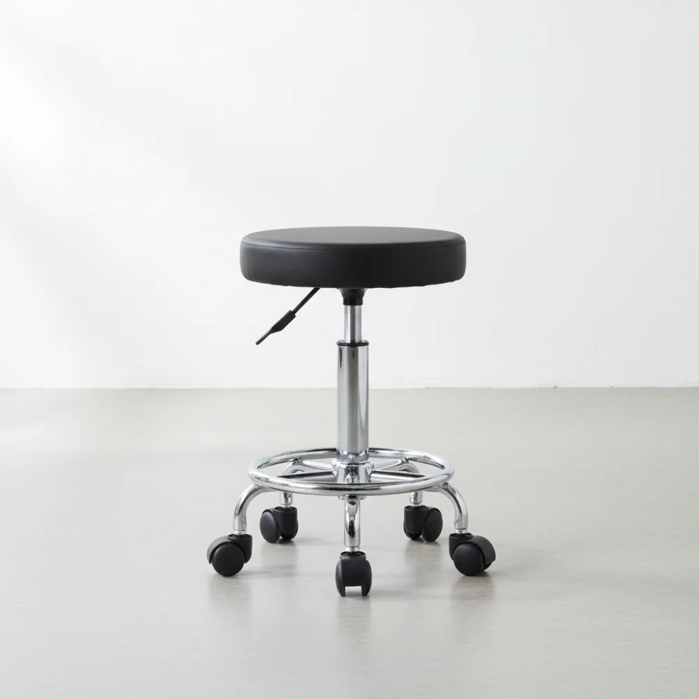 

Табурет на колесиках из искусственной кожи с подставкой для ног, 360° ° Поворотный и регулируемый по высоте стул для татуировки в офисном салоне, спа-центре