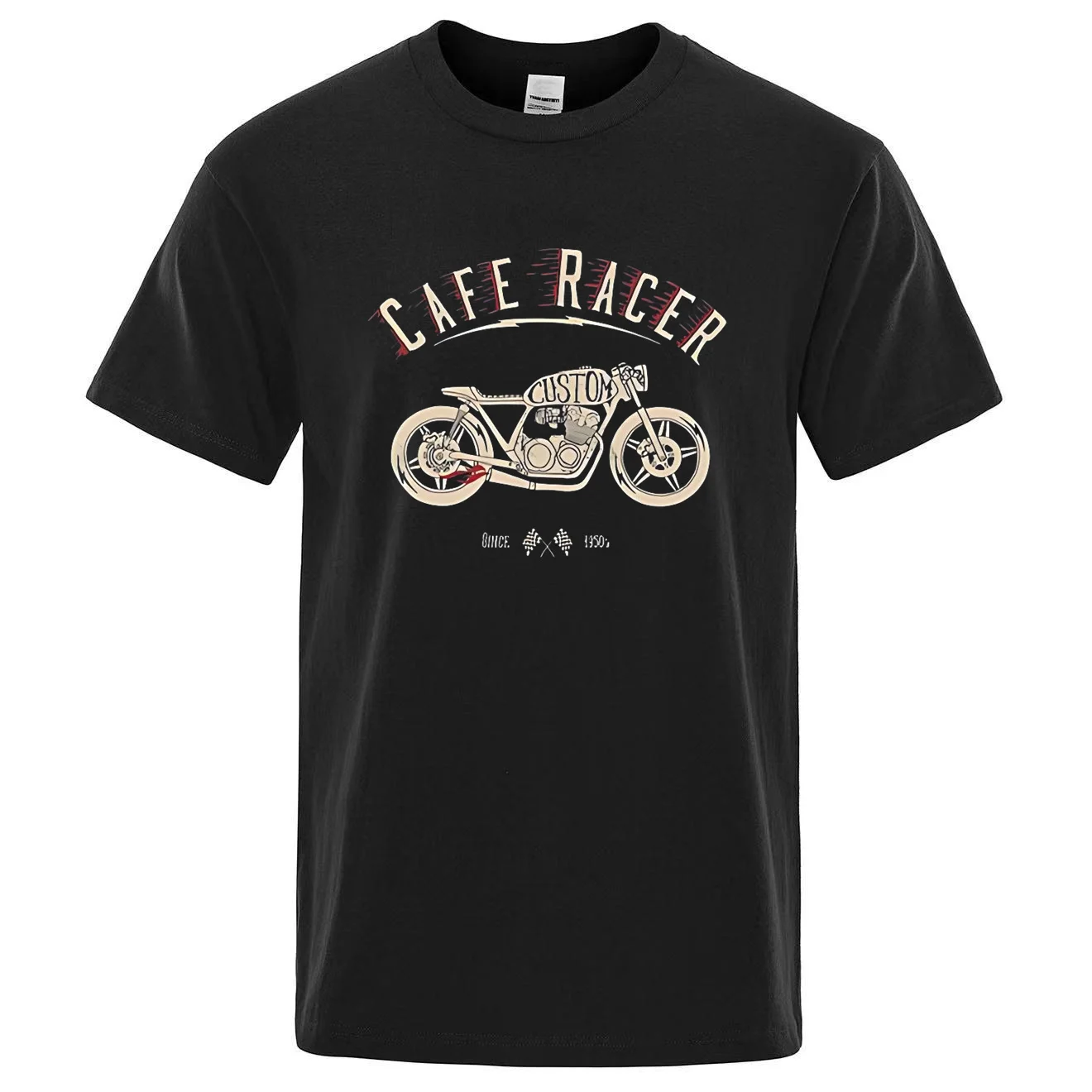 Summer Men\'s CAFE RACER Motorcycle Logo 100% Pure Cotton T-Shirt Comfortable Breathable Casual And Fashionable Men\'s Clothing