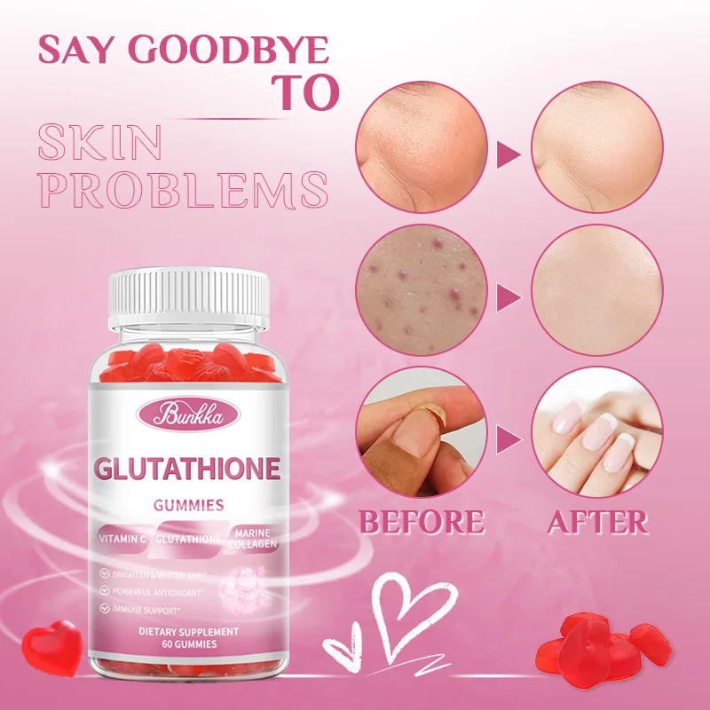 Glutathione Gummies Anti-Aging Whitening Gummies Skin Glow Vitamins Gummies Beauty Health Supplement Original Gummy 60PCS/Bottle