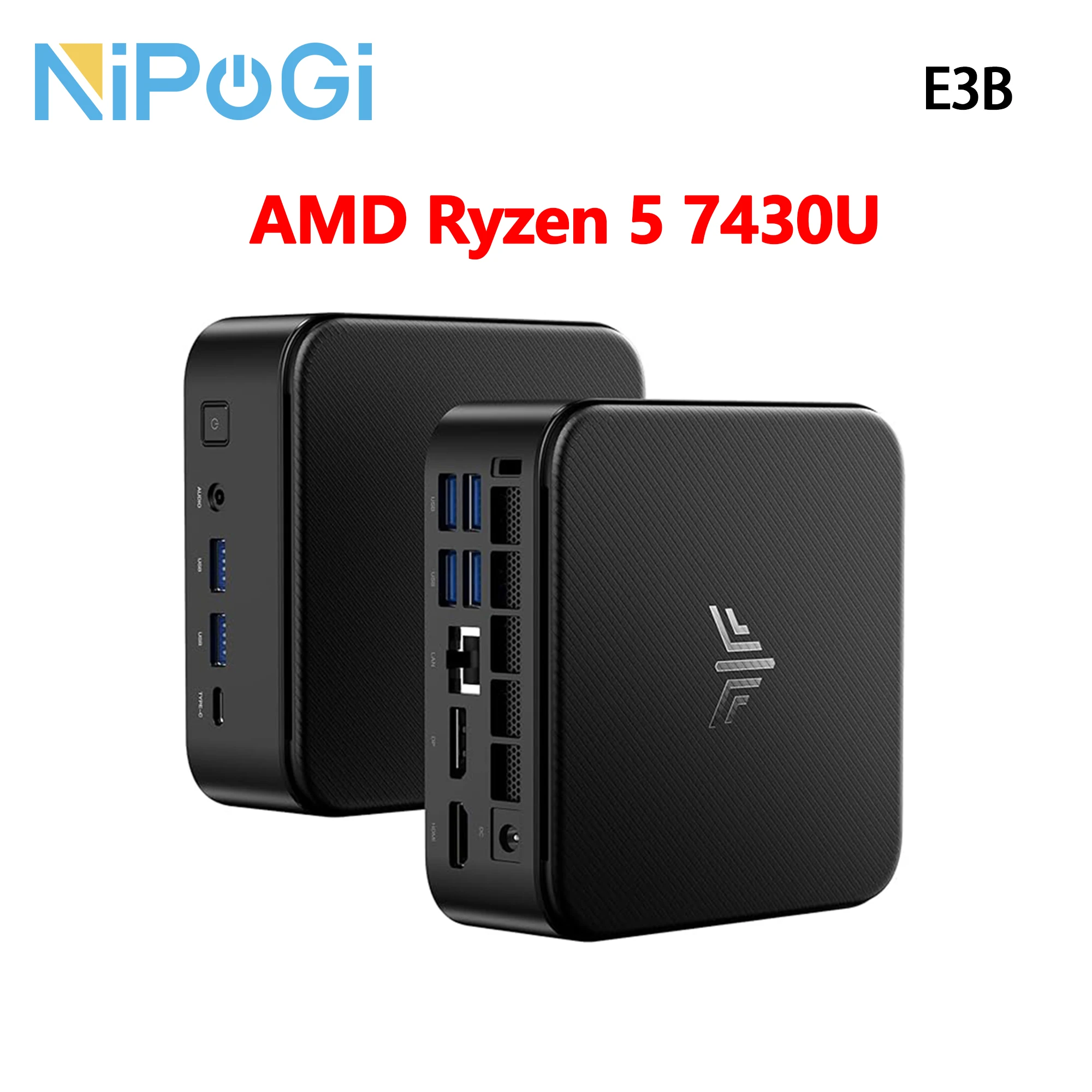Mini PC NIPOGI con AMD Ryzen 5 7430U, 16GB DDR4, 512GB M.2 SSD, Mini PC para Juegos con USB Tipo-C, Compatible con Triple Pantalla 4K