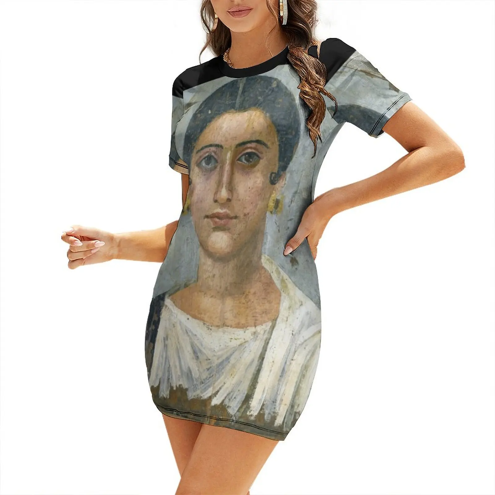 

Fayum mummy portrait ancient Egypt woman Short Sleeved Dress elegant women's dresses for wedding dresses for women 2025