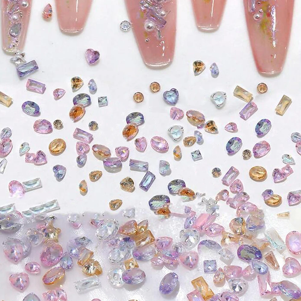 50 قطعة البريق البسيطة أورورا الزركون حجر الراين مسمار سحر ثلاثية الأبعاد مختلط شكل الزجاج الماس مسمار الأحجار الكريمة DIY بها بنفسك مانيكير الديكور