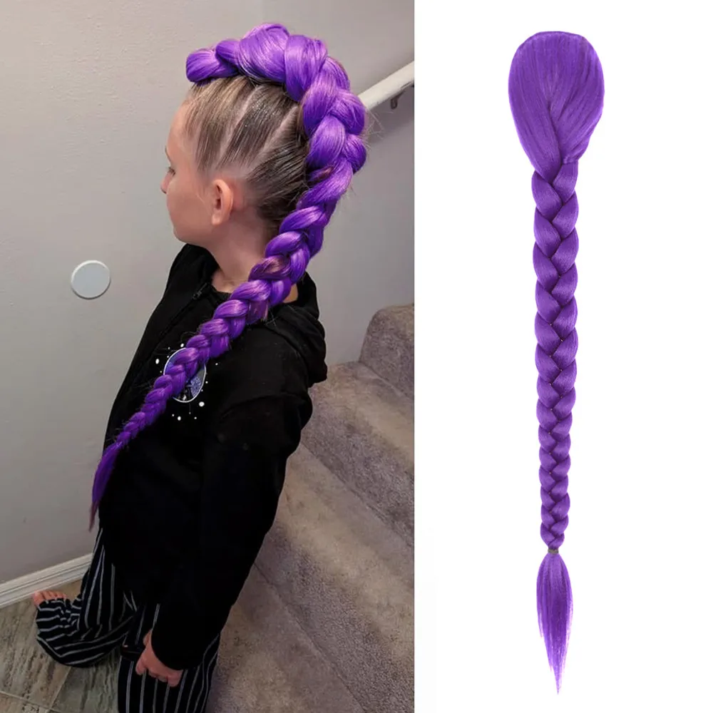 Little Witch Academia Rumi Cosplay Wig Purple Braided Ponytail for Kids & Adults Halloween Party Costume Accessory