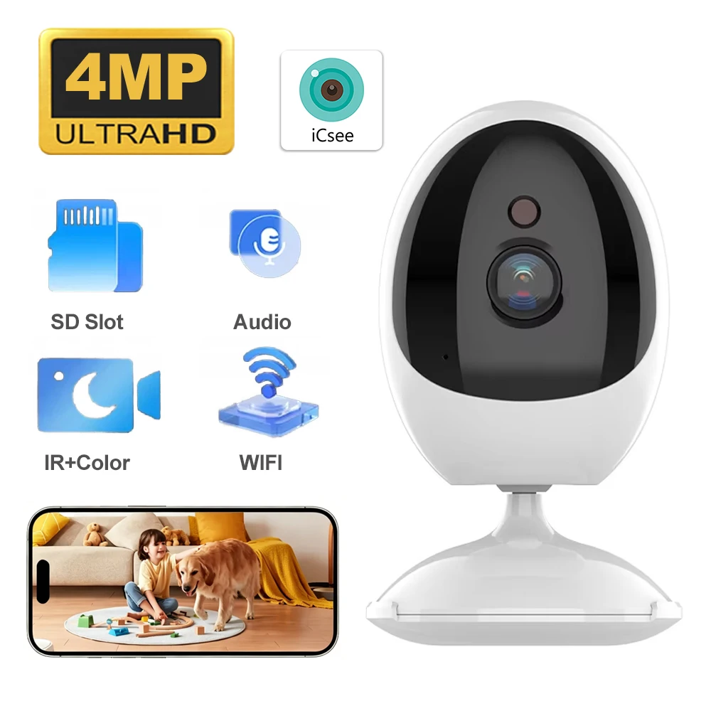 ICSee Mini Security Camera 2MP WiFi Indoor Baby Pet Monitor with Night Vision Human Detection Two-Way Audio Home Surveillance