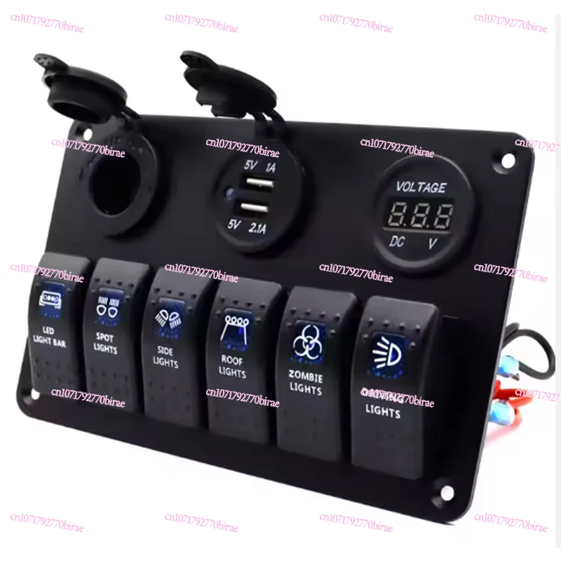 

6 Sets of Marine Rocker Switch Panels Waterproof Toggle 12V 24v Blue Light Emitting Diodes for Marine RV UTV