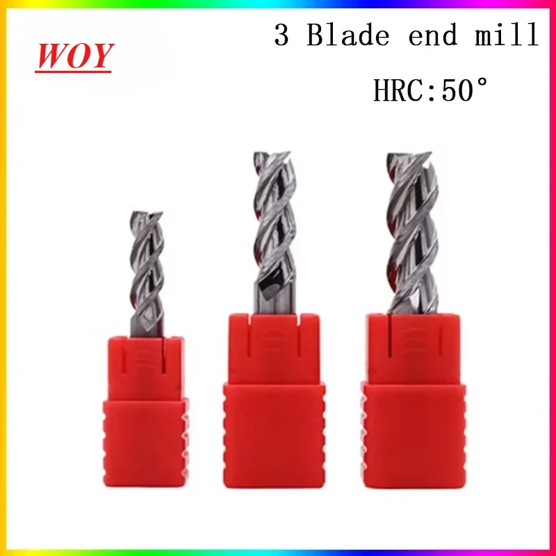 WOY NEW 1pcs hrc50 3 flute aluminium end mill 1mm~20mm 4mm 6mm 8mm 10mm 12mm 50L~100L metall milling  machine cnc milling