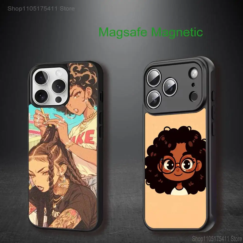 

B-Black Girl A-Afro Phone Case For iPhone 17,16,15,14,13,12,11,Pro,Max,Plus,Mini,SE4,E For Magsafe Wireless Charging